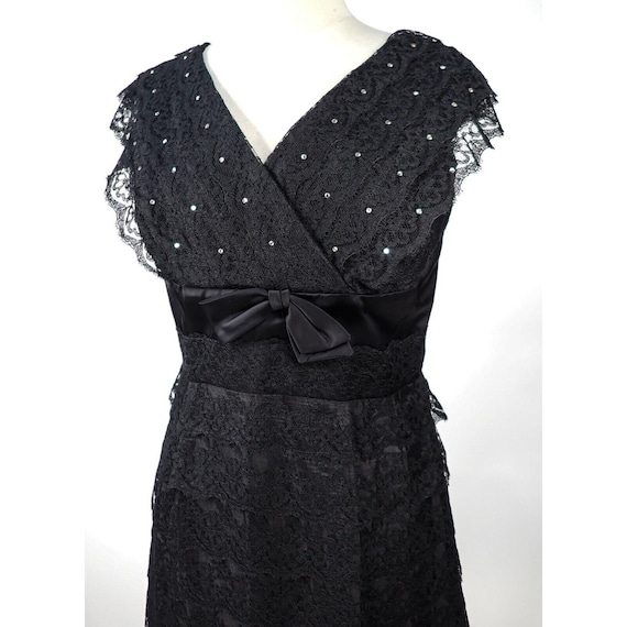 Vintage 60s Lace & Rhinestones Little Black Dress… - image 3