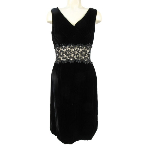 Vintage 60s Black Velvet Cocktail Mini Dress S Il… - image 3