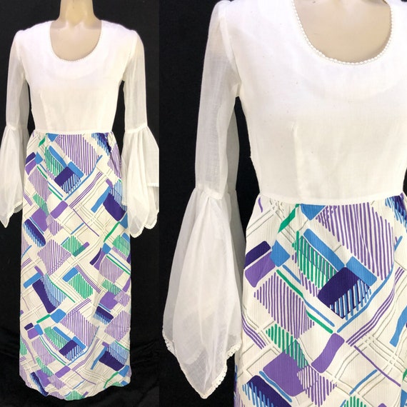 VINTAGE 1960/'s1970/'s MOD size Medium Shift Style Dress Vivid GEOMETRIC