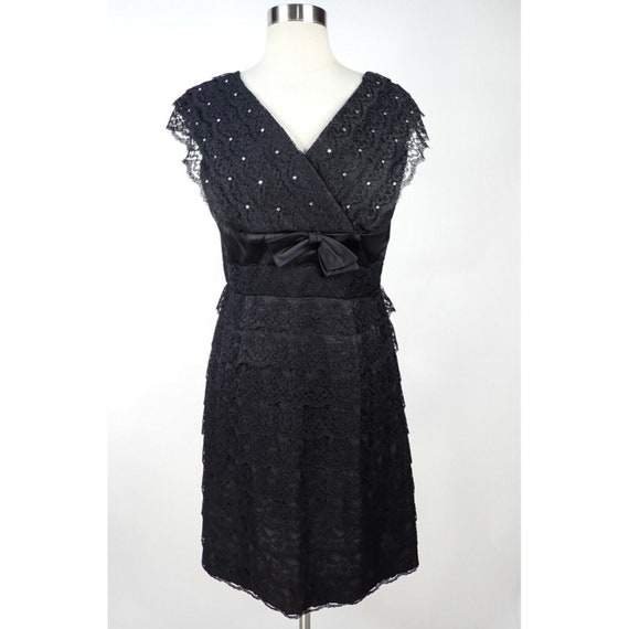 Vintage 60s Lace & Rhinestones Little Black Dress… - image 2