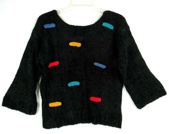 Vintage 90s Reference Point Chenille Crop Sweater M Silk Angora Jelly Bean Dots