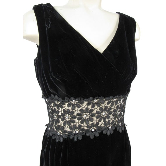 Vintage 60s Black Velvet Cocktail Mini Dress S Il… - image 2