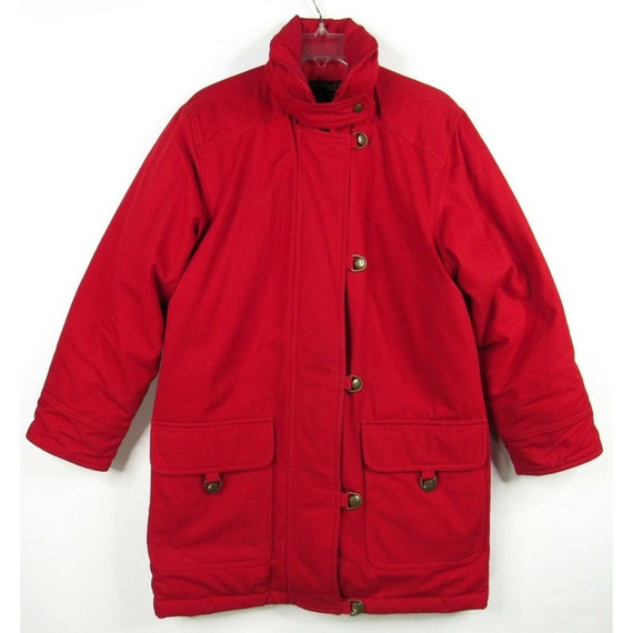 Vintage Eddie Bauer Red Canvas Down Fill Puffer Jacket Womens S Toggle  Snaps 90s