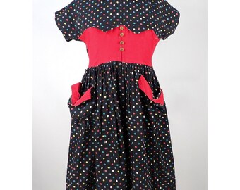 Vintage 50s Arlene Airess Teen AS_IS Day Dress Womens XS/S Pockets Polka Dots