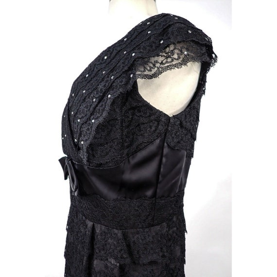 Vintage 60s Lace & Rhinestones Little Black Dress… - image 4