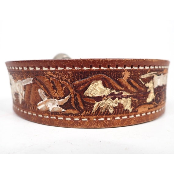 Vintage 70s Hand Tooled Leather Belt 40 Oregon Tra
