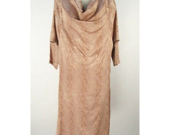 Vintage 80s Barbara Barbara Silky Pink Draped Tunic Dress L Tie Back Snakeskin Embossed Design