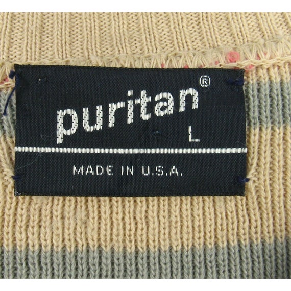 Vintage 80s Puritan Sweater Mens L Beige Stripes … - image 3