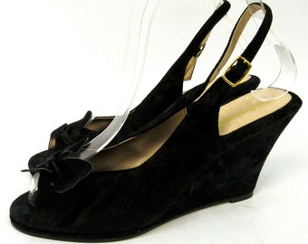 Black Peep Toe Wedge - Etsy