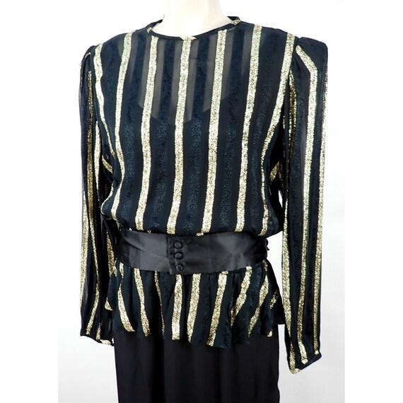 Vintage 80s Lizzy & Johnny Black Gold Lamé Stripe… - image 2