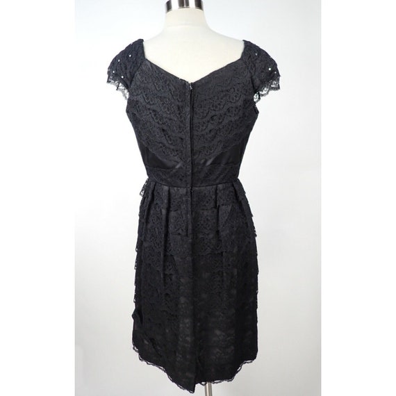 Vintage 60s Lace & Rhinestones Little Black Dress… - image 5