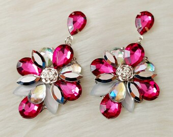 New gorgeous bib statement earrings in pink color, gift for her, gift for wife, statement earrings, anniversary, weddings, summer jewelry