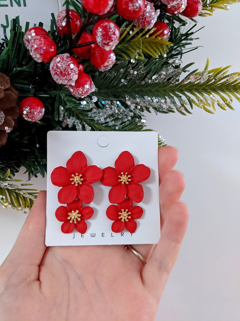 red floral earrings