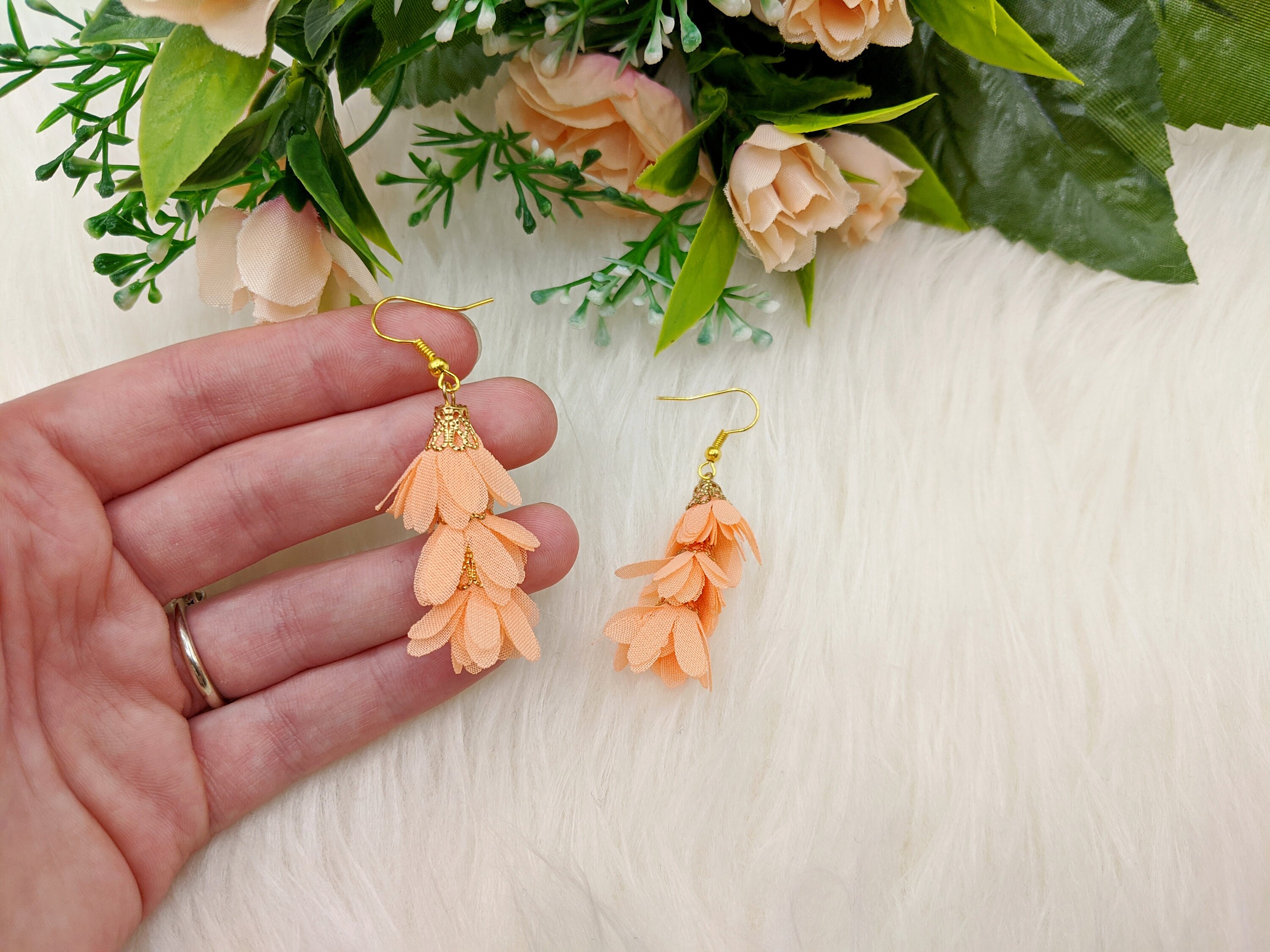 New dangle earrings in peach color with gold details peach | Etsy