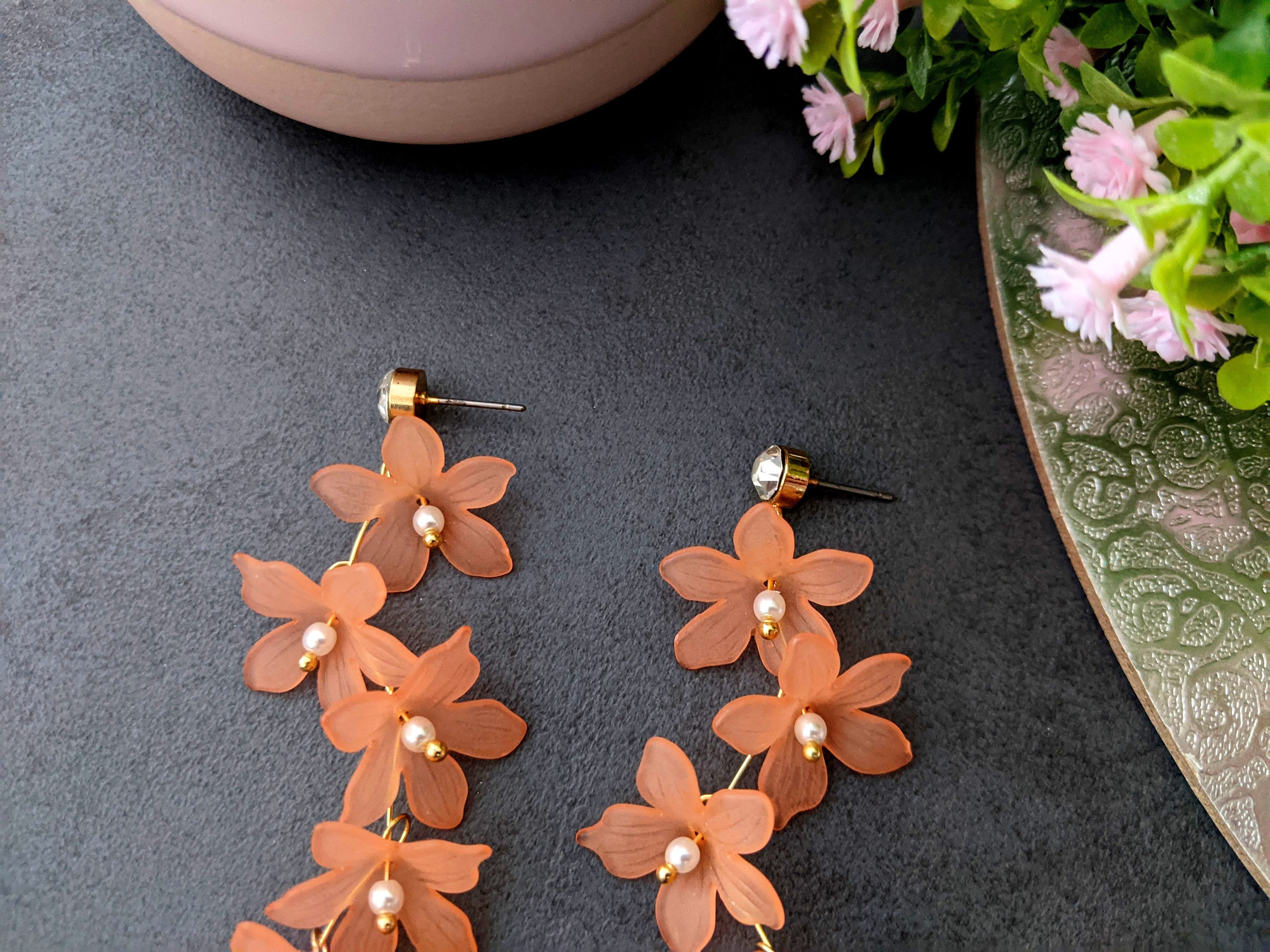 Pink flower earrings pink dangle earrings statement dangle Etsy