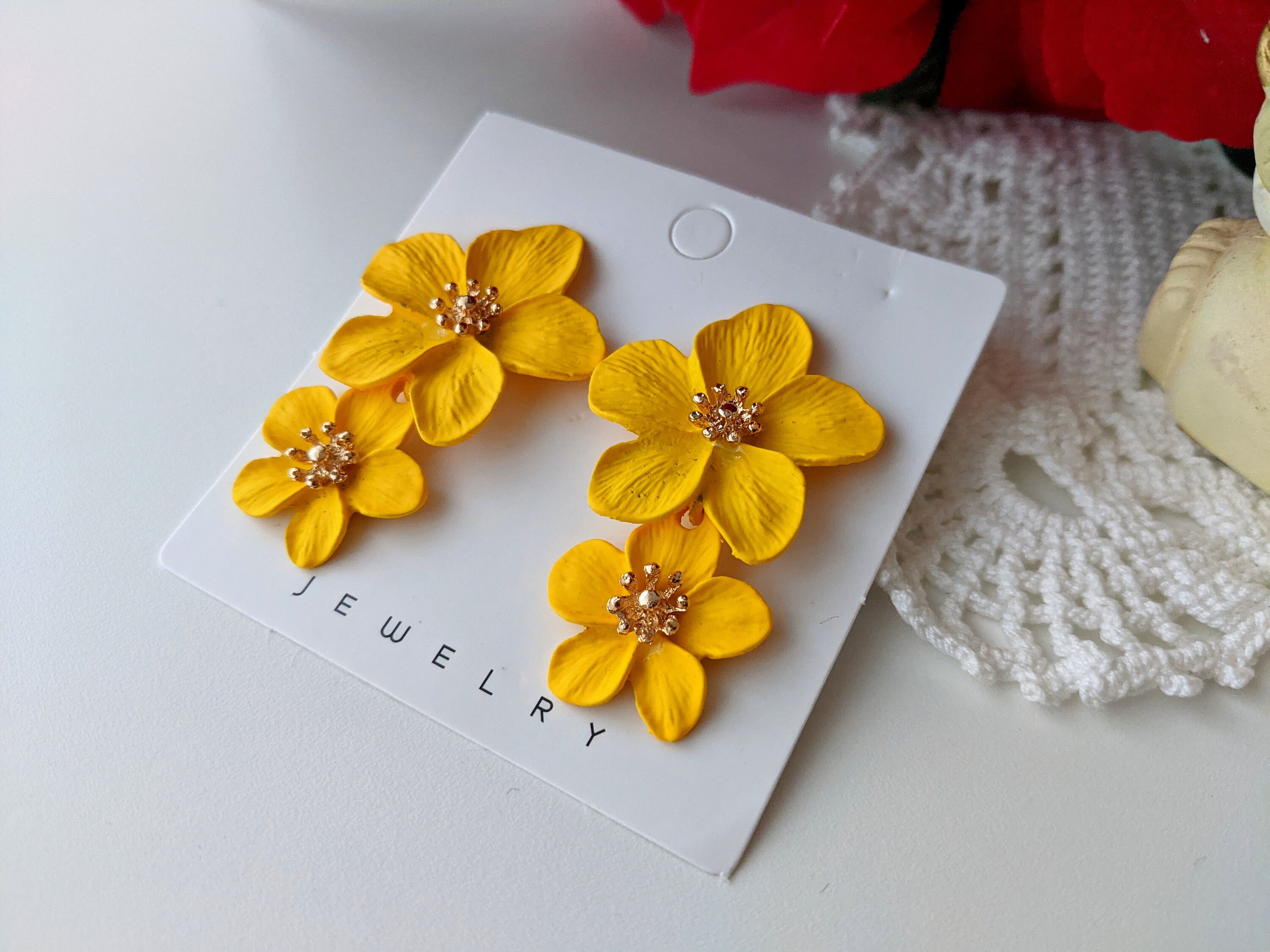 Yellow flower earrings yellow dangle earrings statement Etsy