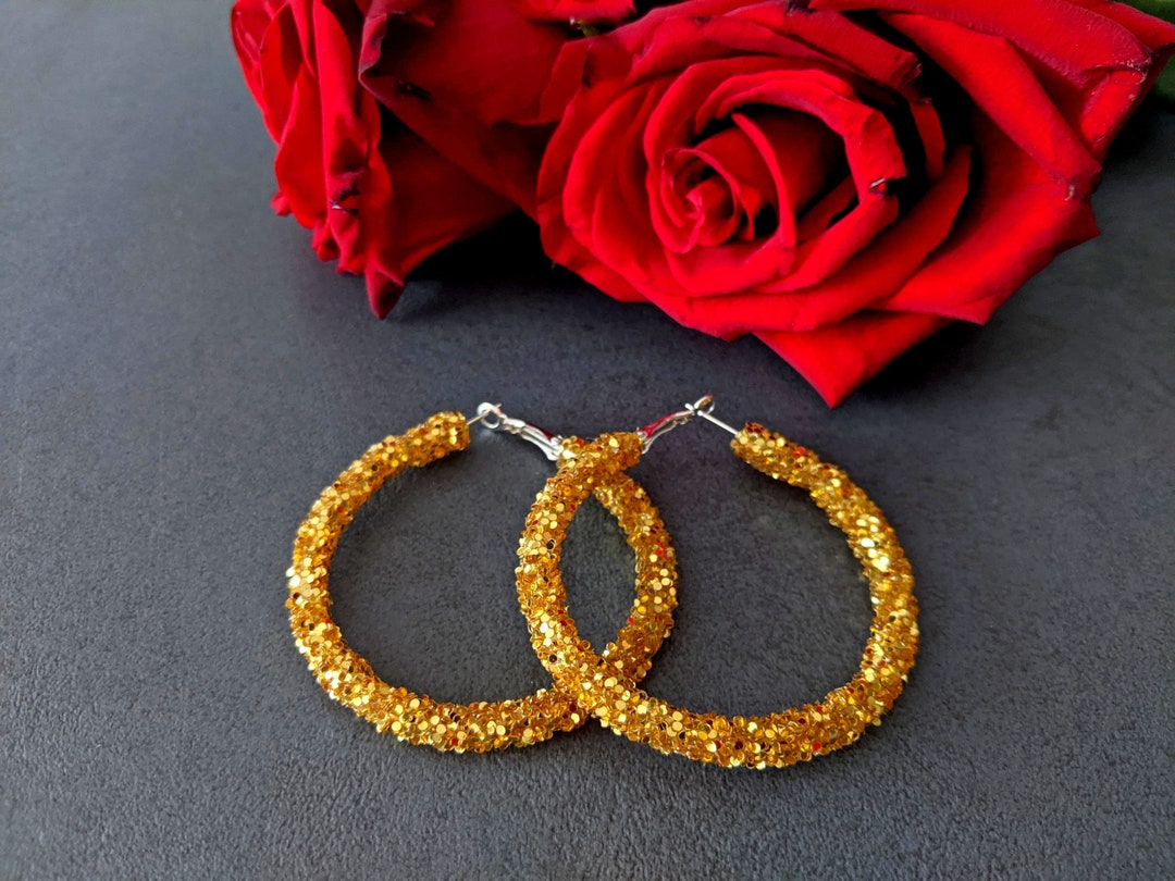 Gold Rhinestone Earrings, Gold Circle, Gold Hoop Earrings, Crystal Gold