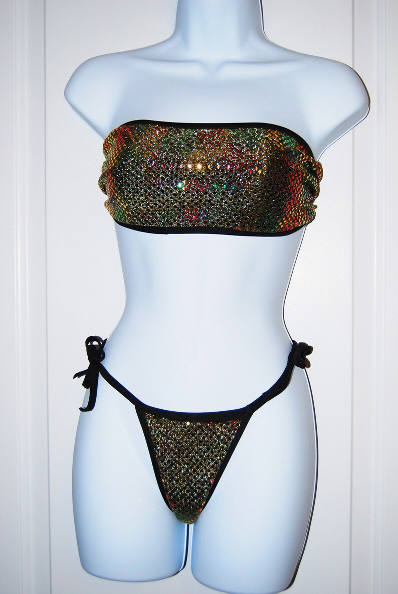 Zombikinis 2 piece exotic dancer stripper set multi color sequins