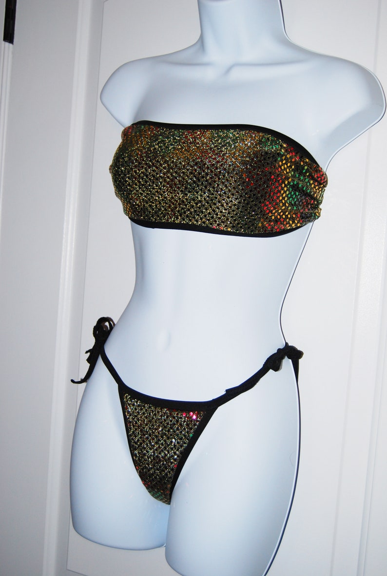 Zombikinis 2 piece exotic dancer stripper set multi color sequins