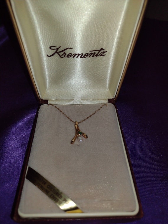 Vintage Krementz Dainty emerald Gemstone & Pearl … - image 5