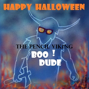C'est une carte d'Halloween originale et créative. C'est un Viking de l'Enfer unique dessiné à la main.