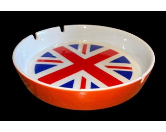 Cenicero/platillo de cerámica vintage con la Union Jack, 18 cm (7 pulgadas), diseño de la bandera británica, naranja y blanco.