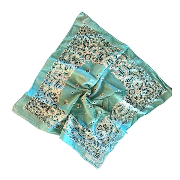 Vtg Aqua Bandana Color Fast Made in USA RN 13960 Cotton