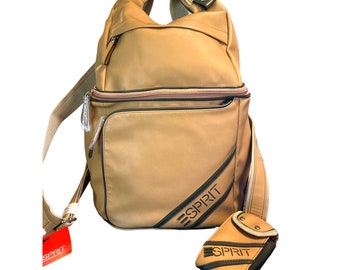 NWT Vtg Espirt Sportique Faux Leather Tan Backpack with Cellphone Case