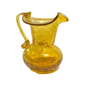 Vtg Kanawha Hand Blown Crackle Glass Amber Mini Pitcher Creamer 3&quot;