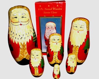 Vtg Hand-Painted Wooden Santa Claus Nesting Dolls Heritage Mint Ltd 1996