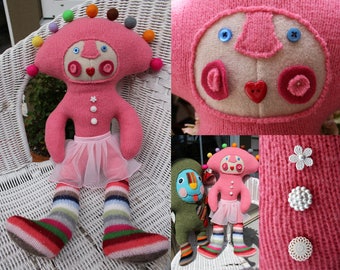 Megaleena - wool handmade stuffed toy from recycled sweater
