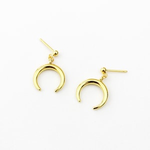 Viking half moon horn earrings gold minimalist handmade studs