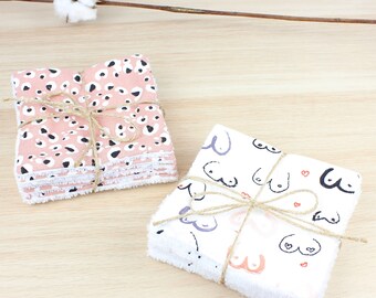 Washable makeup remover wipes for women, bamboo, cotton, Oeko-Tex, soft, zero waste, eco-friendly, customizable pattern, handmade