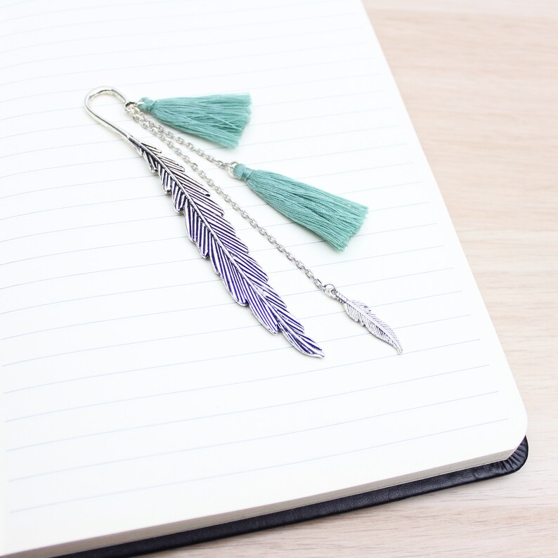 Customizable Jewelry Bookmark Feather and Pompoms Flower Horn Half Moon