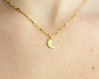 Collier minimaliste lune étoile acier inoxydable or chaîne dorée femme pendentif tendance fait main