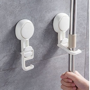 Reusable Heavy Duty Suction Cup Waterproof Hooks for Broom and Mop, Bathroom, Shower, Kitchen, Bedroom, Mop Closet Organizer 2-pack