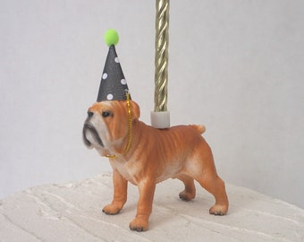 dog cupcake topper, dog candle holder, cake decoration, bull dog, party supplies, first birthday, puppy party, cupcake topper, bulldog theme