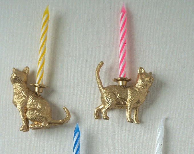 Cat Cake Topper Cat Candle Holder Kitty Party Gold Cat Etsy