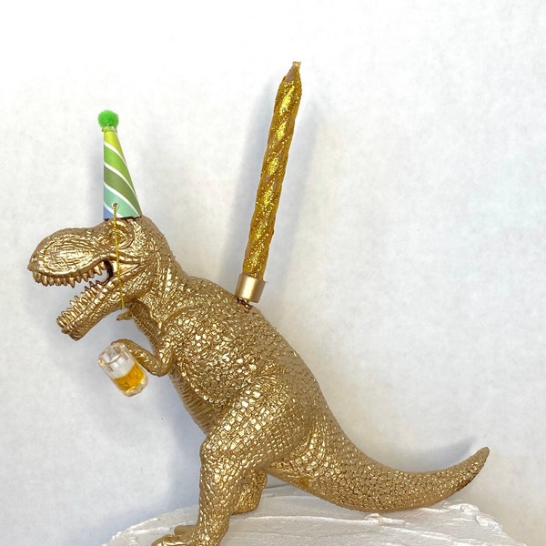 party animal cake topper, dinosaur candle, cake decoration, birthday cake topper, party supplies, adult birthday, beer lover, funny cake