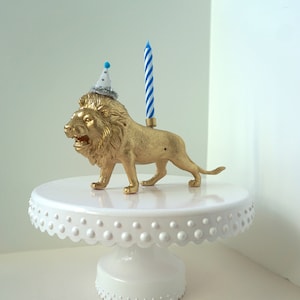 Lion cake topper, lion candle holder, cake decoration, gold lion, party supplies, first birthday, circus party, birthday cake topper image 1