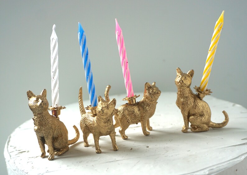 Cat Cake Topper Cat Candle Holder Kitty Party Gold Cat Etsy