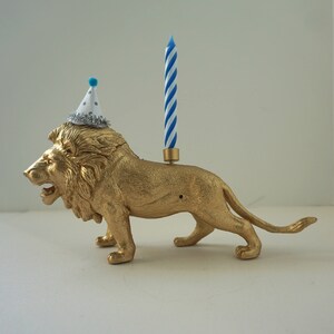 Lion cake topper, lion candle holder, cake decoration, gold lion, party supplies, first birthday, circus party, birthday cake topper image 3