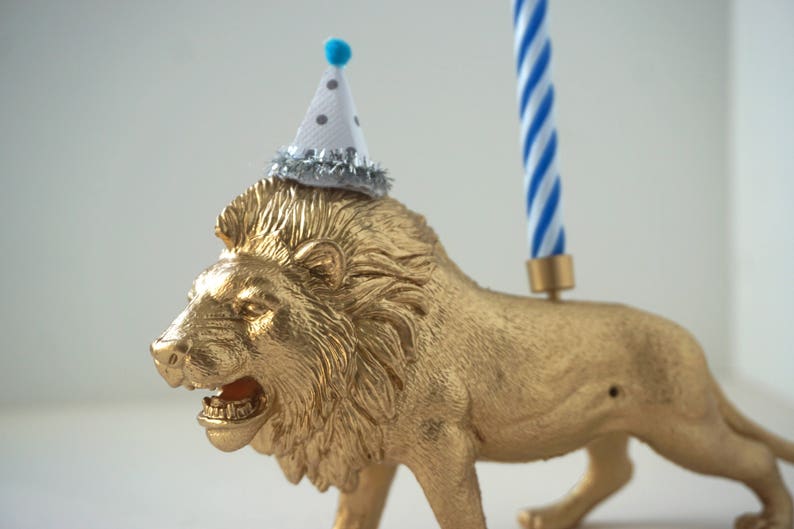 Lion cake topper, lion candle holder, cake decoration, gold lion, party supplies, first birthday, circus party, birthday cake topper image 2