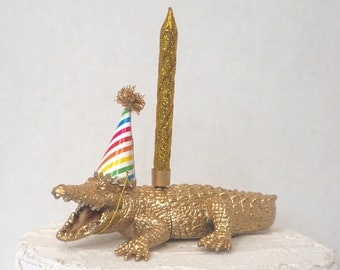 gator cake topper, alligator candle, cake decoration, birthday cake topper, cake decoration, first birthday, Florida party, crocodile, gator