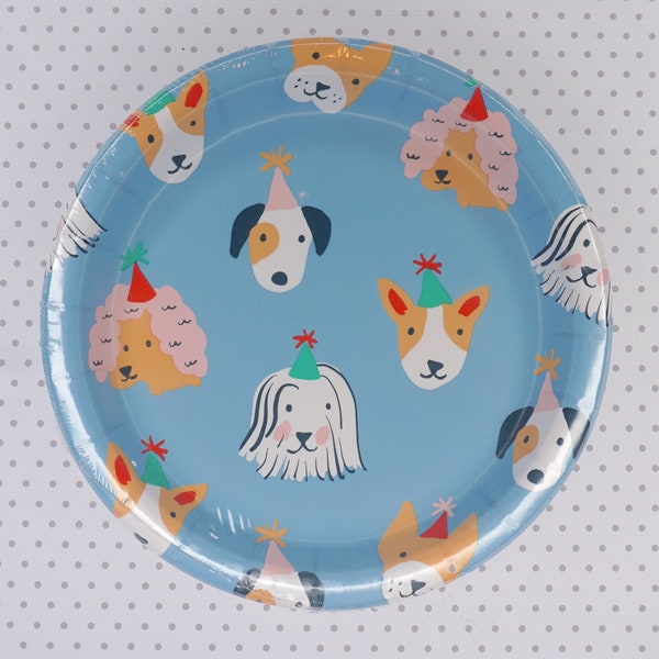 dog theme party, pet birthday, dog birthday, puppy party, dog plates, dog party plates, blue plates, party dog, 10 plates, round plates