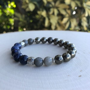 Abundance Magical 8mm Wrist Mala Beaded Bracelet Pyrite Sodalite Labradorite Yoga Mala Meditation Bracelet Holidays Gift Summer