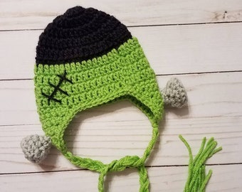 Frankenstein Hat, Frankensteins Monster Beanie, Baby Photo Prop Hat, Gender Neutral Halloween Costume Hat