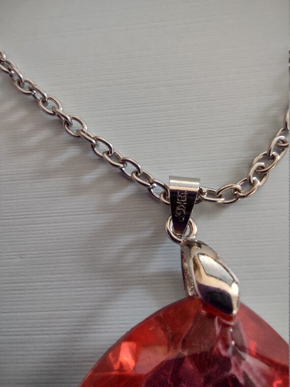 Necklace- 18kgp Silver Tone Cable Chain with Trilliant Shaped peachy/pink Pendant