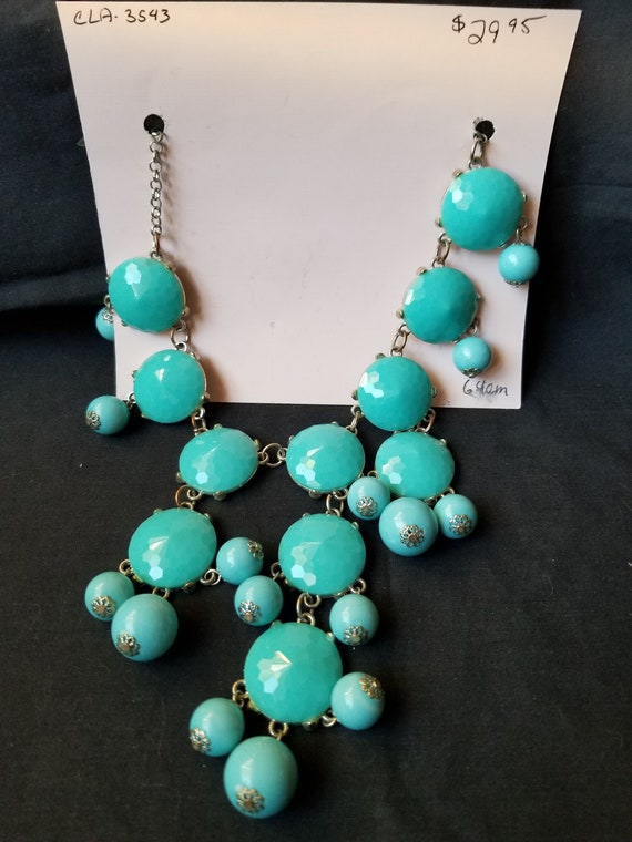 Teal and Bronze Victorian Rose Statement Necklace