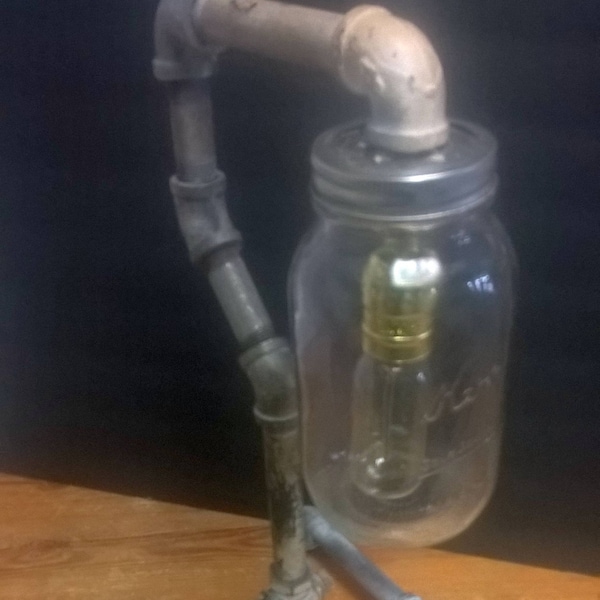 Steampunk Water pipe Mason jar lamp